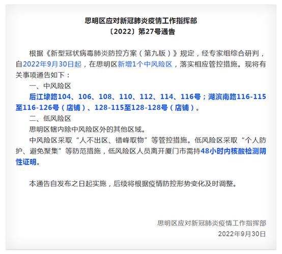 厦门疫情高风险地区有哪些？厦门高风险区域名单查询